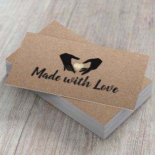 Made with Love Hands & Gold Heart Rustic Kraft Business Card