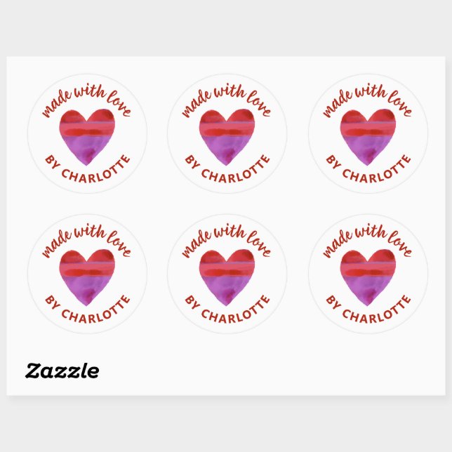Made With Love Heart Classic Round Sticker (Sheet)