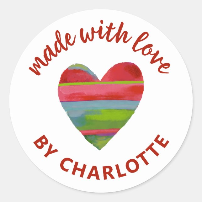 Made With Love Heart Classic Round Sticker (Front)