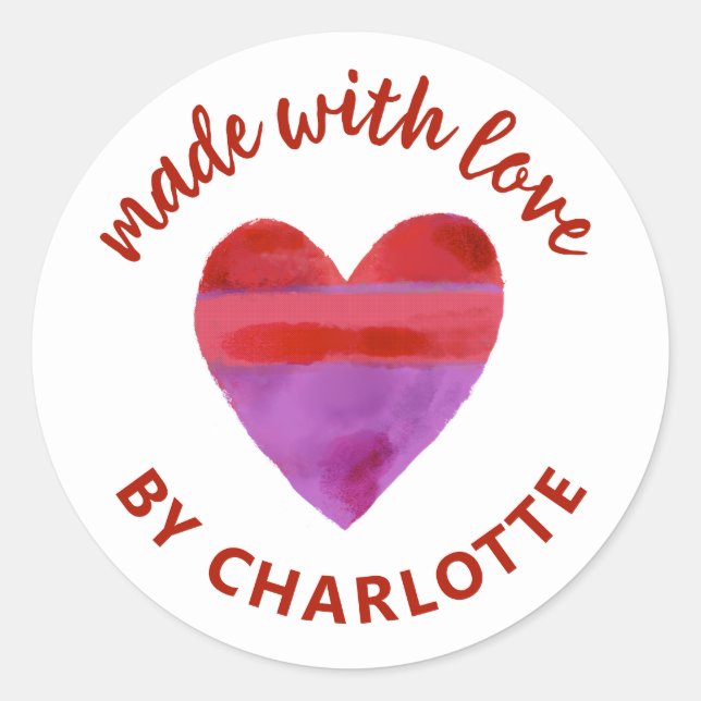 Made With Love Heart Classic Round Sticker (Front)