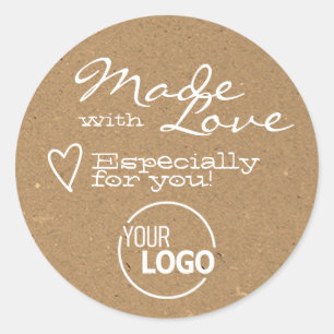 Made with Love Heart Kraft Paper Logo Template Classic Round Sticker