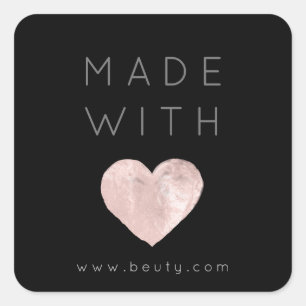 Made With Love Heart Pink Rose Web Name Simply VIP Square Sticker