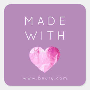 Made With Love Heart Pink Web Name Purple Fuchsia Square Sticker
