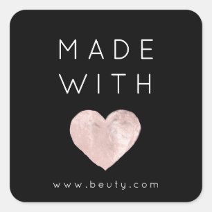 Made With Love Heart Pink Web Name Simply Black Square Sticker