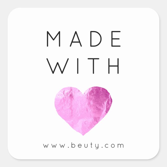 Made With Love Heart Pink Web Name Simply Fuchsia Square Sticker (Front)
