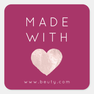 Made With Love Heart Pink Web Name Simply Marsala Square Sticker