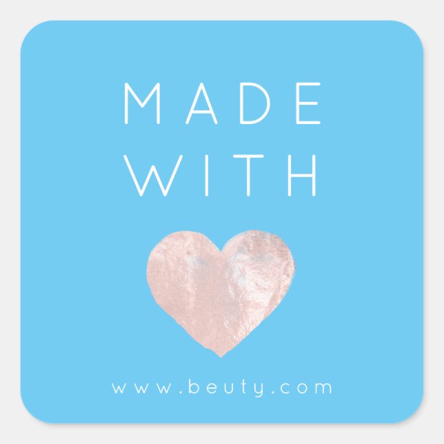 Made With Love Heart Pink Web Name Simply Rose Blu Square Sticker (Front)