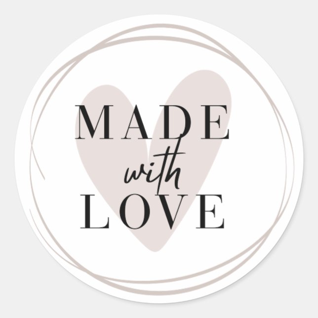 Made With Love Heart Small Business Classic Round Sticker (Front)