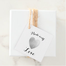 Made with Love Heart Stamp Faux Silver Foil Favour Tags