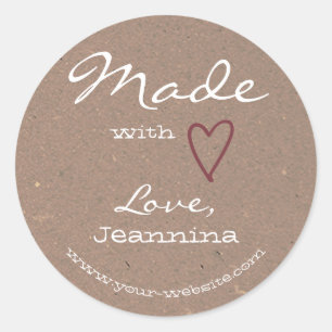 Made with Love Heart Symbol Brown Kraft Paper  Classic Round Sticker
