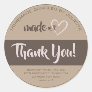 Made with Love Heart Thank You Label Kraft Paper