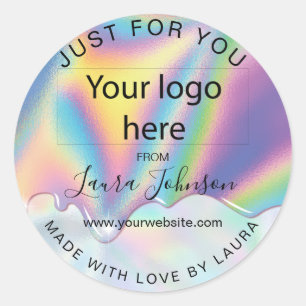 made with love holograph drips add your logo classic round sticker