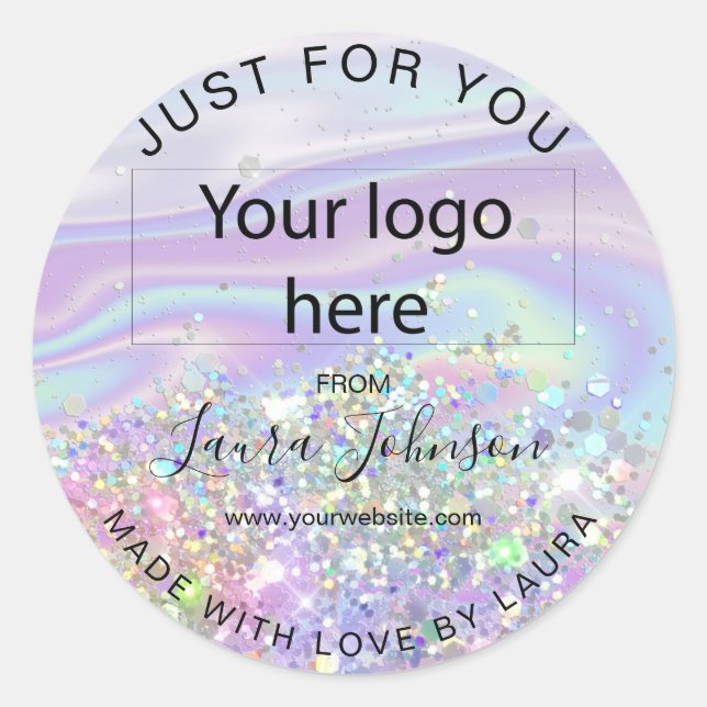 made with love holograph foil add your logo classi classic round sticker (Front)