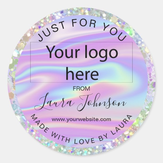 made with love holograph foil add your logo classi classic round sticker (Front)