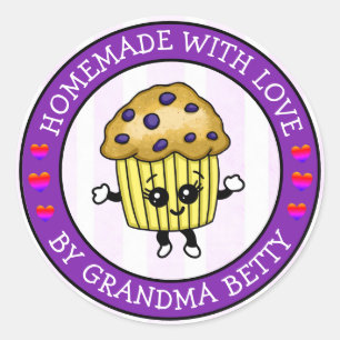 Made with Love, Homemade Blueberry Muffins Classic Round Sticker
