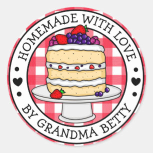Made with Love, Homemade Layered Cake Classic Round Sticker