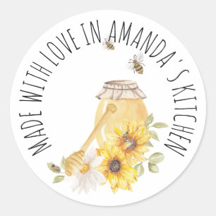 Made With Love Honey Jar Floral Classic  Round Sticker