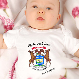Made with Love in Michigan / flag, State USA Baby Bodysuit