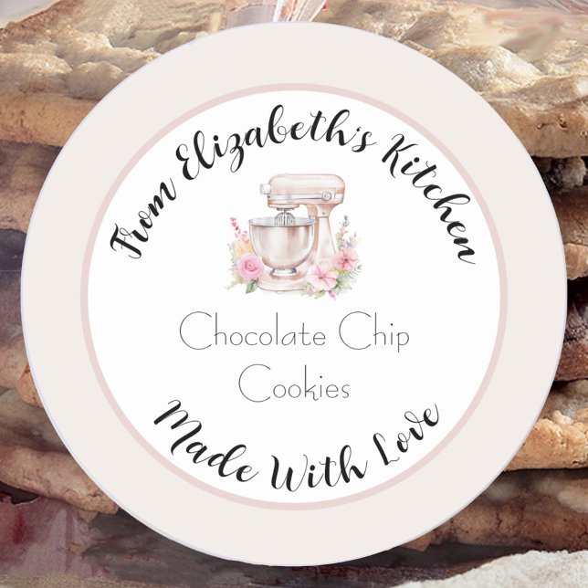 Made With Love Ivory Floral Mixer Home Baked Gift Classic Round Sticker (Creator Uploaded)