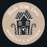 Made With Love Kraft Christmas Classic Round Stick Classic Round Sticker<br><div class="desc">A personalised "made with love" sticker featuring a cute little gingerbread house with a heart and the words,  made with love on a kraft coloured background. Personalise it by adding your own name. A pretty finishing touch for all of your homemade gifts. Designed for you by Blackberry Boulevard.</div>