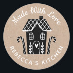 Made With Love Kraft Christmas Classic Round Stick Sticker<br><div class="desc">A personalised "made with love" sticker featuring a cute little gingerbread house with a heart and the words,  made with love on a kraft coloured background. Personalise it by adding your own name. A pretty finishing touch for all of your homemade gifts. Designed for you by Blackberry Boulevard.</div>