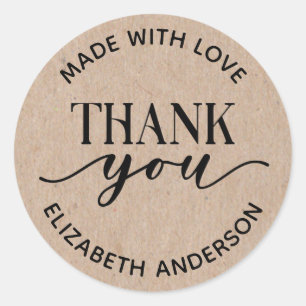 Made With Love Kraft Paper Thank you  Classic Round Sticker