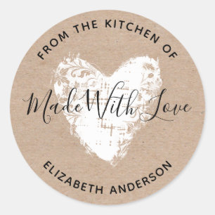 Made With Love Kraft Personalised  Classic Round S Sticker