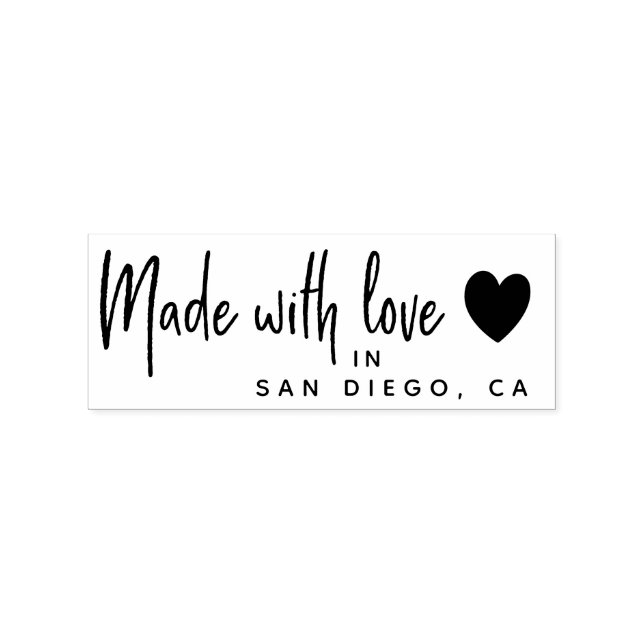 Made With Love, Location, Small Business Custom Rubber Stamp (Imprint)