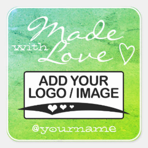 Made with Love Logo Template Teal Green Aqua Ombre Square Sticker
