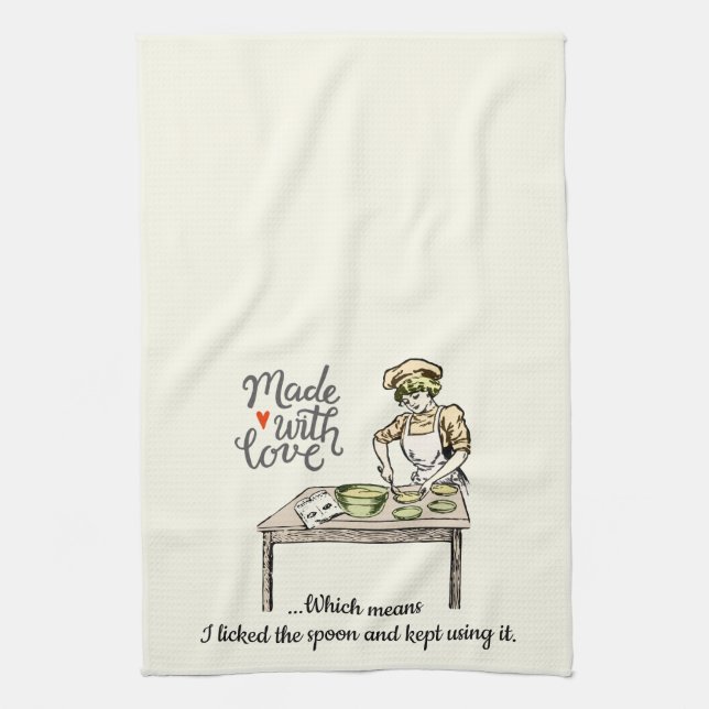 Made With Love Means I Licked the Spoon Funny Tea Towel (Vertical)