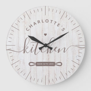 Made With Love Modern Chic White Grey Wood Kitchen Large Clock