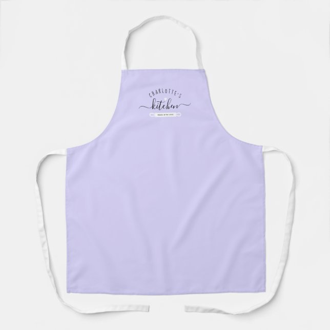 Made With Love Modern Lavender Custom Name Kitchen Apron (Front)