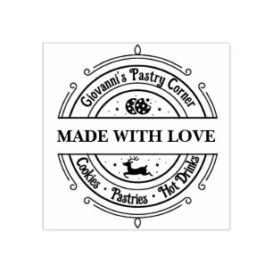 Made with love Modern Retro Red Rubber Stamp