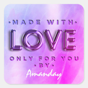 Made With Love Only For You By Name Pinky Purple Square Sticker
