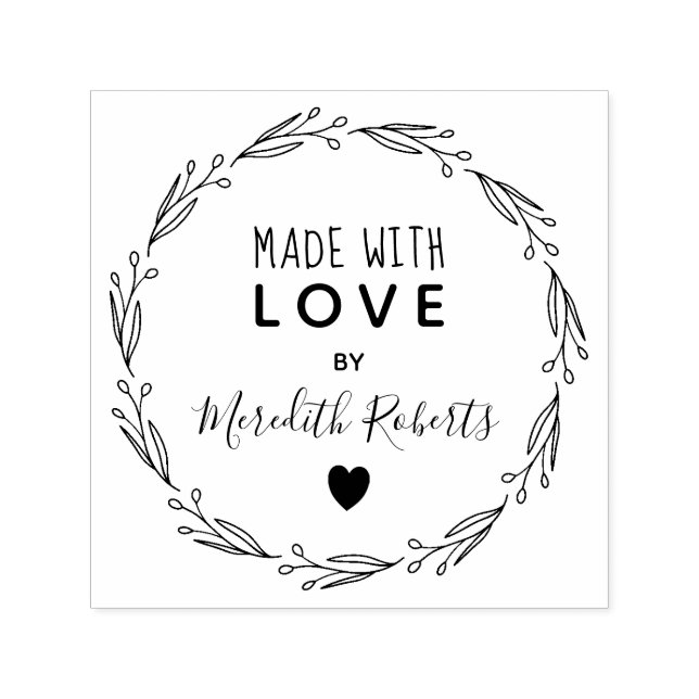 Made With Love Personalised Botanical Wreath Self-inking Stamp (Design)