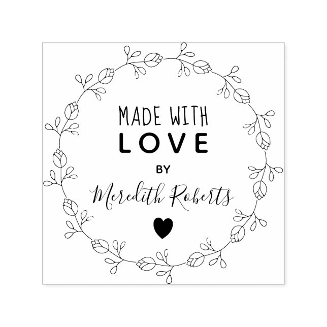 Made With Love Personalised Floral Wreath Self-inking Stamp (Design)
