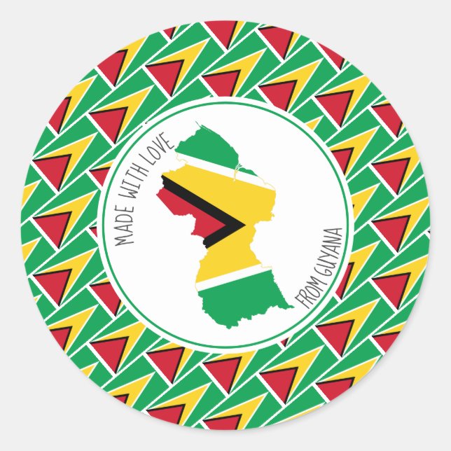 Made With Love Personalised GUYANA FLAG Guyanese Classic Round Sticker (Front)