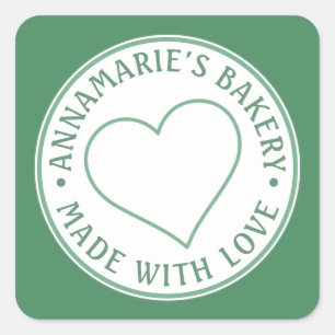 Made with Love Personalised Heart Homemade Green  Square Sticker