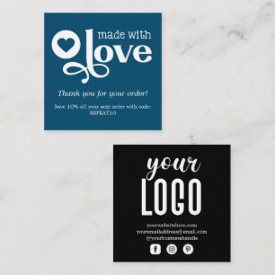 Made with Love Personalised Order Thank You Square Business Card