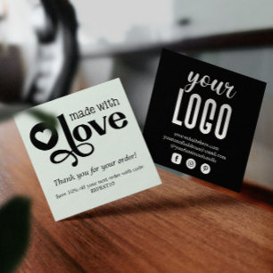 Made with Love Personalised Order Thank You Square Business Card