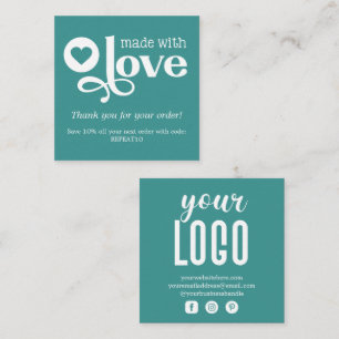Made with Love Personalised Order Thank You Square Business Card