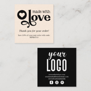 Made with Love Personalised Order Thank You Square Business Card
