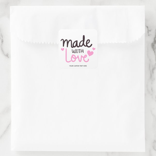 Made with Love Personalised Pink Square Sticker 6 (Bag)