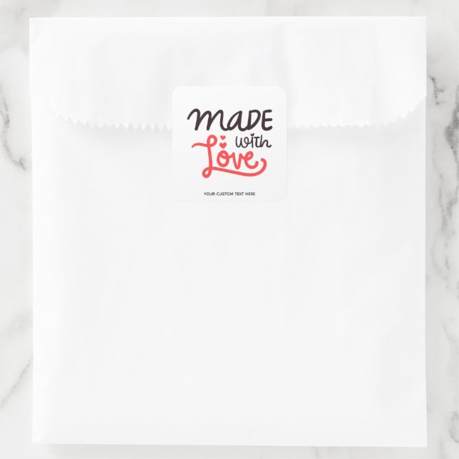 Made with Love Personalised Red Square Sticker 3 (Bag)