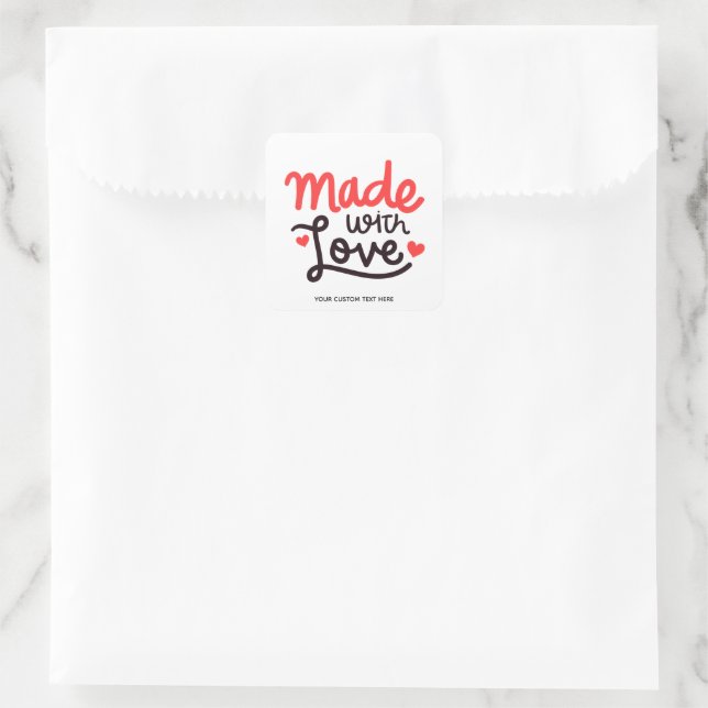 Made with Love Personalised Red Square Sticker 4 (Bag)