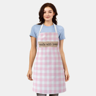 Made with Love-Pink and White Checks Apron