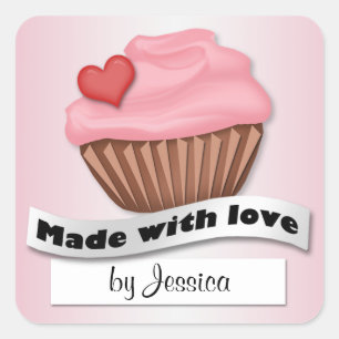Made With Love Pink Cupcake Stickers