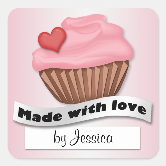 Made With Love Pink Cupcake Stickers (Front)