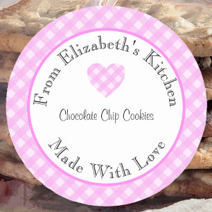 Made With Love Pink Gingham Home Baked Gift Classic Round Sticker