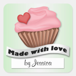 Made With Love Pink & Green Cupcake Stickers